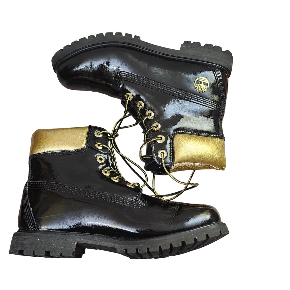 Timberland 6"limited Midnight Countdown in Black patent leather with gold Sz 8.5
